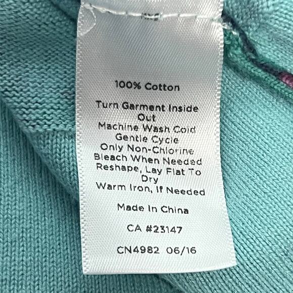 Talbots T Shirt Top Size Medium Petite Teal Paisley Print 3/4 Sleeve Soft Knit - Picture 7 of 7